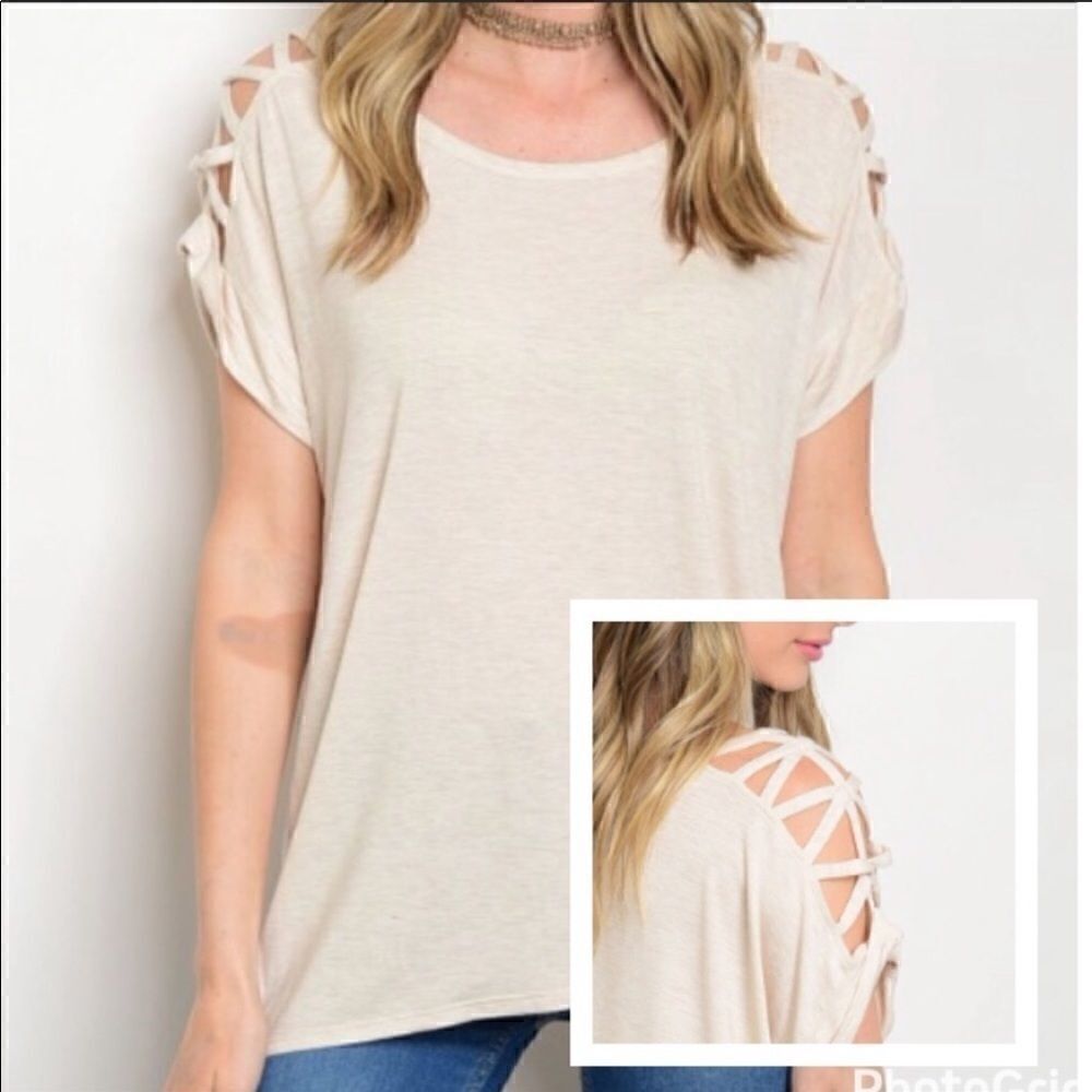 Caged Sleeve Oatmeal Top  
